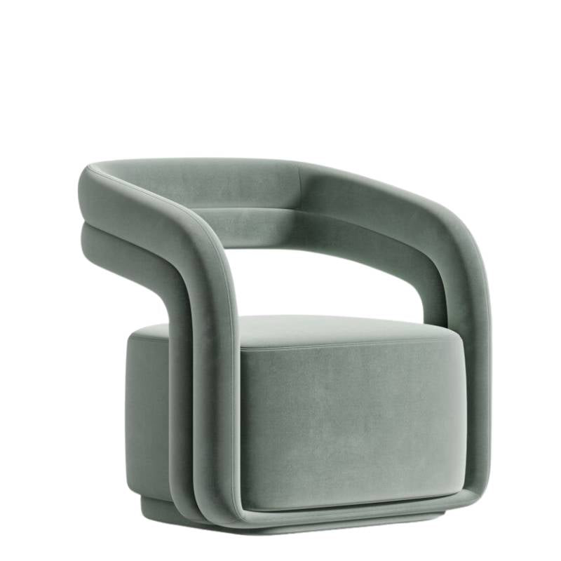 Angled Side View of The Mia Lounge Chair in Moonstone Fabric
