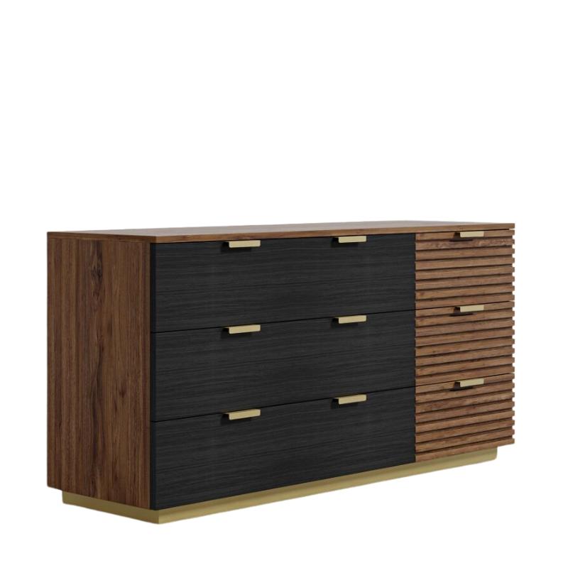 Angled Side View of The Georgio Wide Dresser in Walnut and Black Oak Veneer Finish