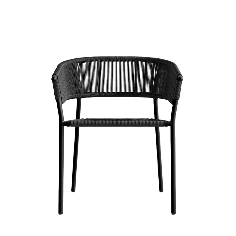 Front Facing View Of The Afton Outdoor Dining Chair With Black Cord And Black Frame