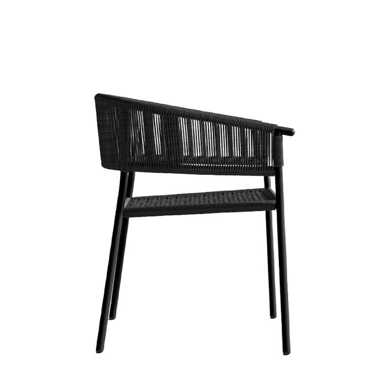 Side View Of The Afton Outdoor Dining Chair With Black Cord And Black Frame