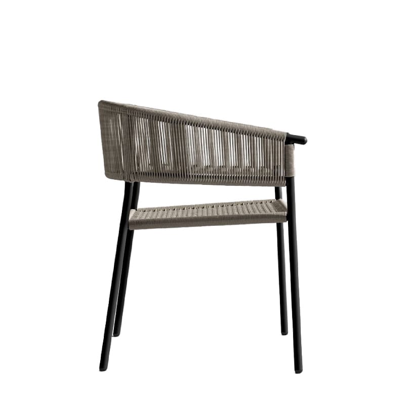 Side View Of The Afton Outdoor Dining Chair With Natural Cord And Black Frame