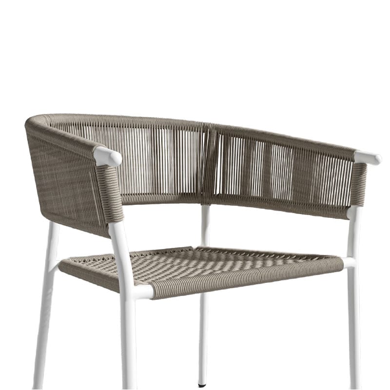 Close Up View Of The Afton Outdoor Dining Chair With Natural Cord And White Frame