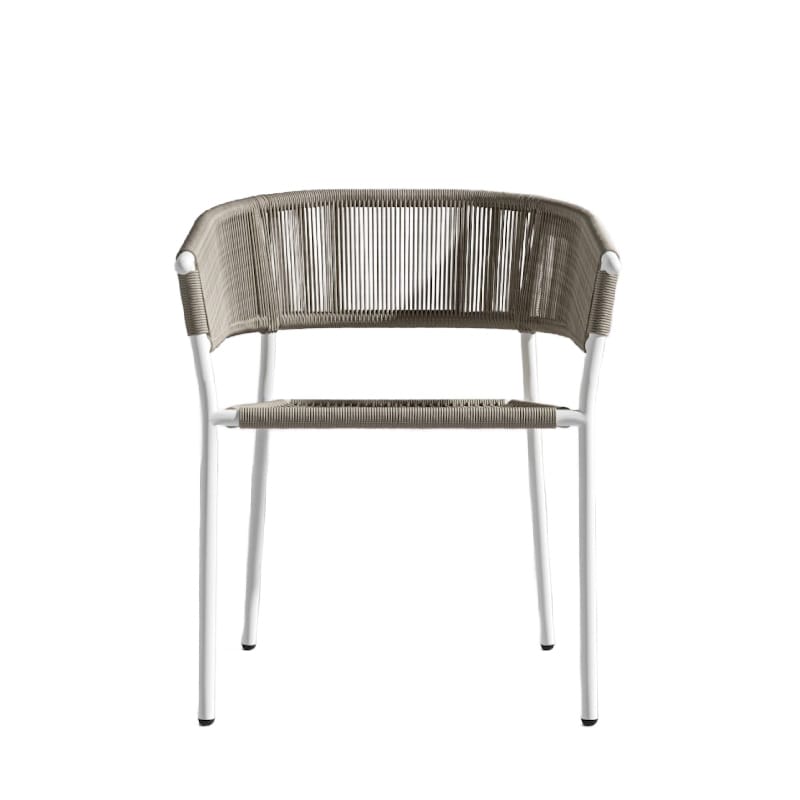Front Facing View Of The Afton Outdoor Dining Chair With Natural Cord And White Frame