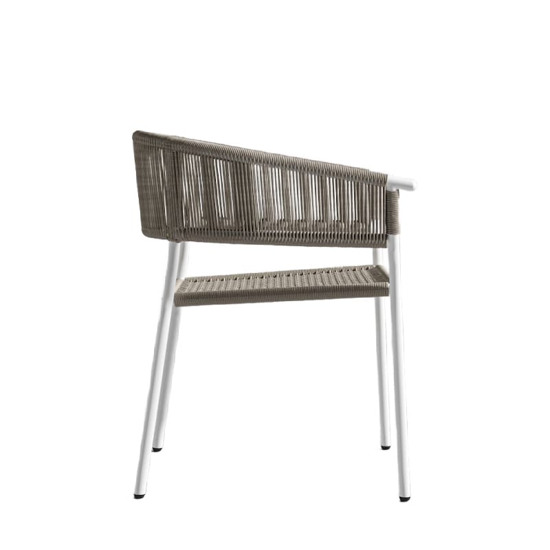 Side View Of The Afton Outdoor Dining Chair With Natural Cord And White Frame