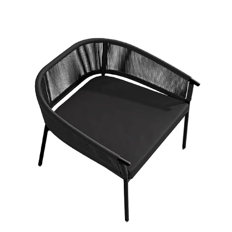 Angled Overhead View Of The Afton Outdoor Lounge Chair With Arcadia Cushion, Black Cord, And Black Frame