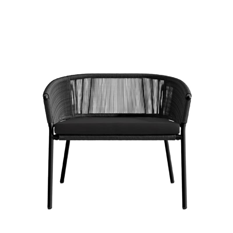 Font Facing View Of The Afton Outdoor Lounge Chair With Arcadia Cushion, Black Cord, And Black Frame