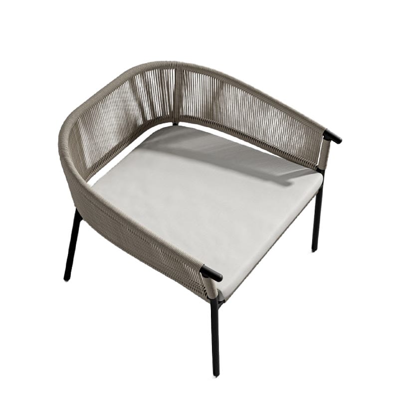 Angled Overhead View Of The Afton Outdoor Lounge Chair With Palisades Cushion, Natural Cord, And Black Frame