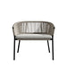 Front Facing View Of The Afton Outdoor Lounge Chair With Palisades Cushion, Natural Cord, And Black Frame