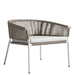 Left Angle View Of The Afton Outdoor Lounge Chair With Palisades Cushion, Natural Cord, And White Frame
