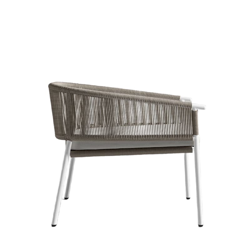 Side View Of The Afton Outdoor Lounge Chair With Palisades Cushion, Natural Cord, And White Frame
