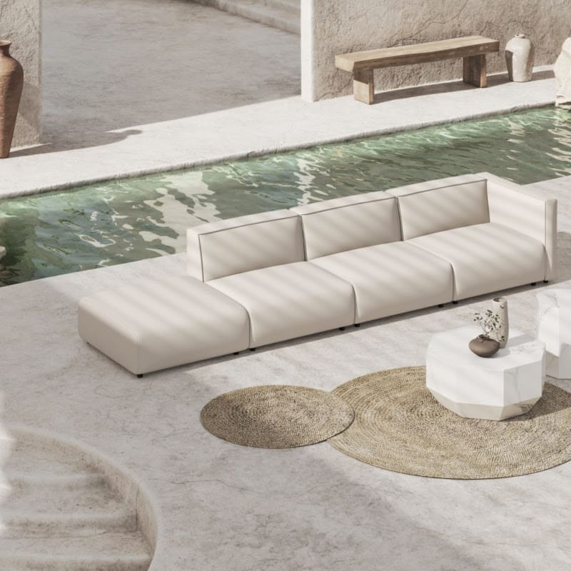 Angled View Of The Arya Outdoor Modular Left Sectional Sofa In Palisades Color