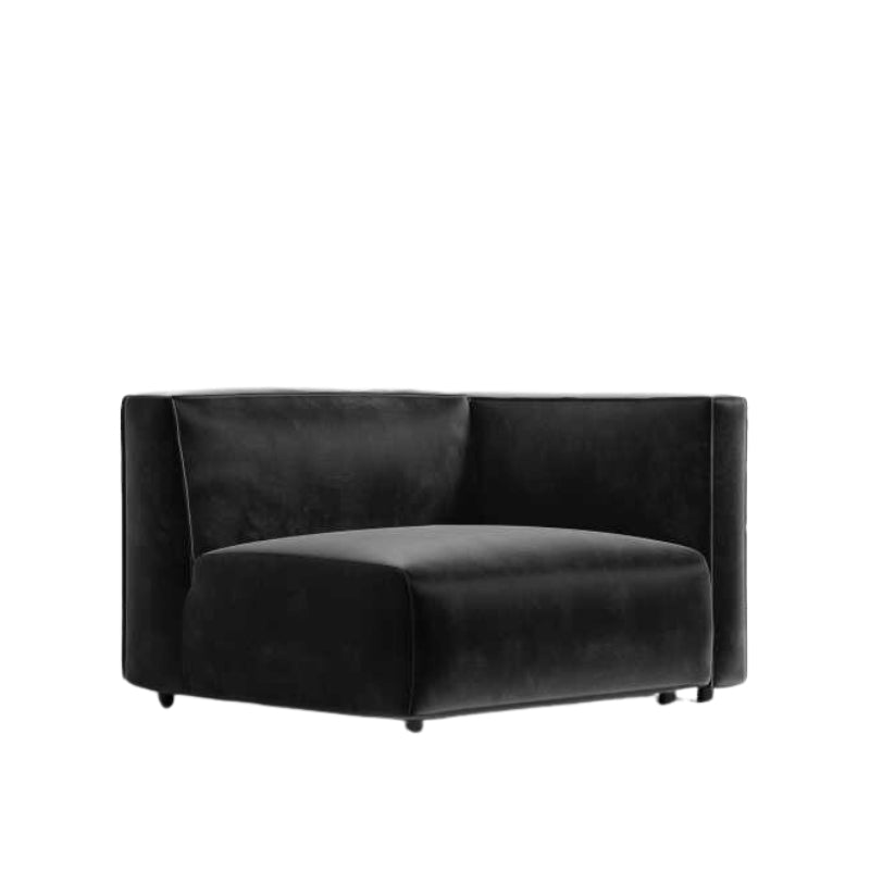 Angled Side View of The Arya Right Arm Modular Sectional Piece in Black Plush Velvet Fabric