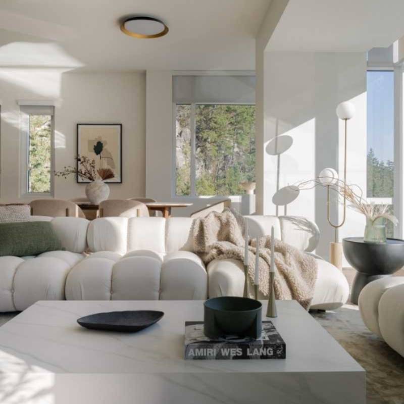 Close Up Front Facing View of The Belia Modular Sectional With Alesund Fabric in a Living Room