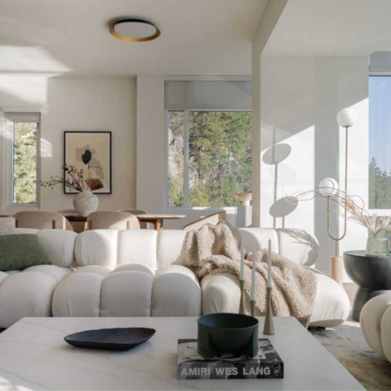 Front Facing View of The Belia Left Arm Modular Sectional Piece With Caviar Fabric