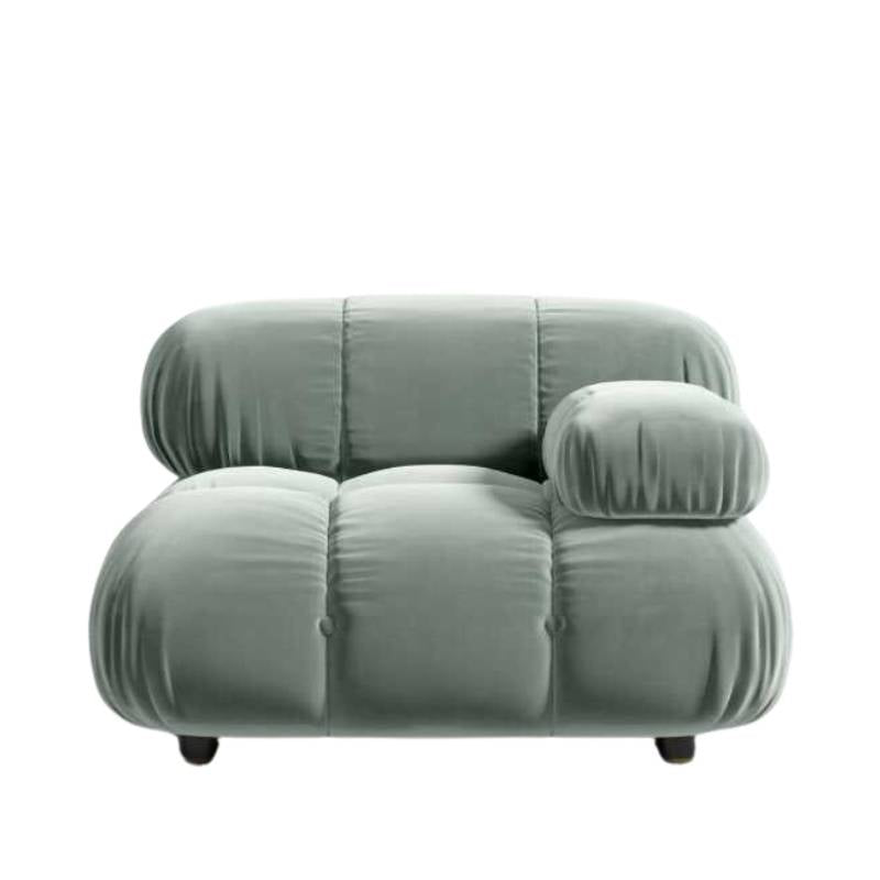 Front Facing View of The Belia Right Arm Modular Piece in Moostone Fabric