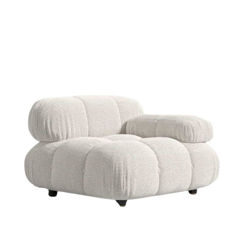 Angled Side View of The Belia Right Arm Modular Piece in Pearl Fabric