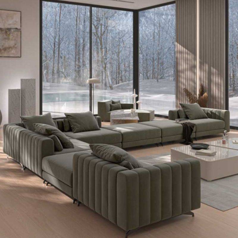 The Berlin Armless Modular Piece Connected to Other Berlin Modular Pieces in Moonstone Fabric