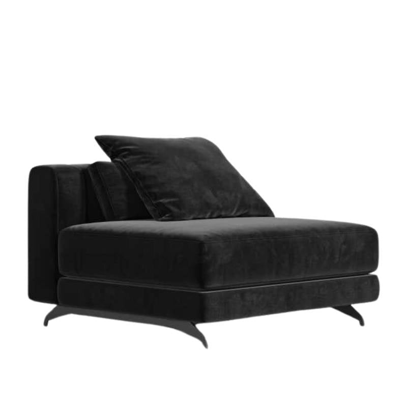Angled Side View of The Berlin Armless Modular Piece in Black Plush Velvet Fabric