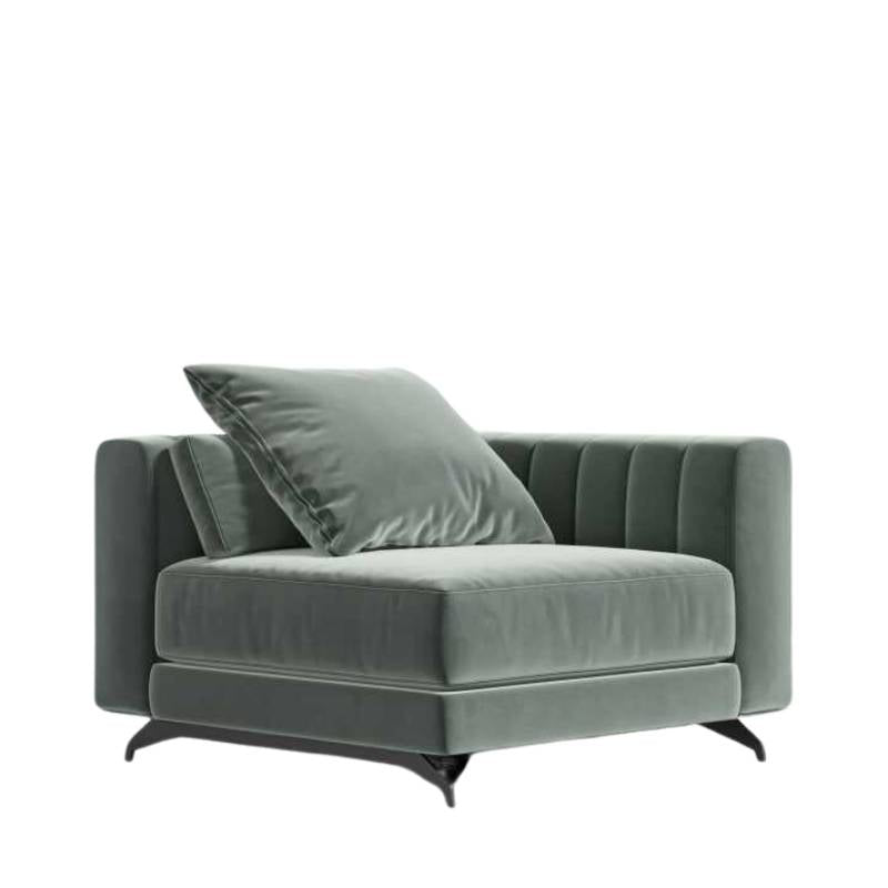 Angled Side View of The Berlin Corner Modular Piece in Moonstone Fabric