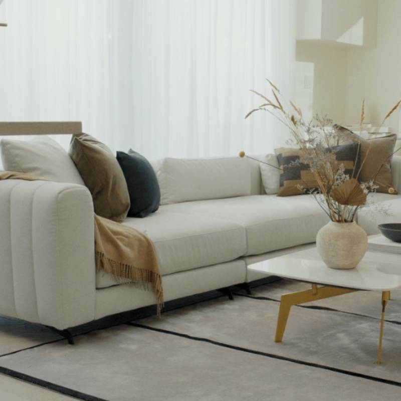The Berlin Left Arm in Alesund Color and Fabric Next to Window in Living Room