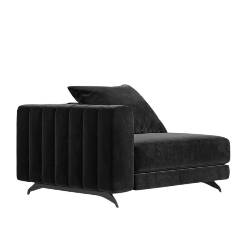Angled View of The Berlin Left Arm Black Plush Velvet Fabric