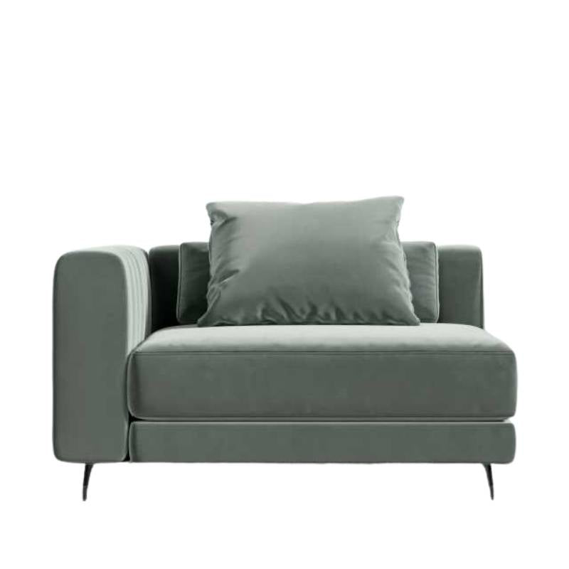Front View of The Berlin Left Arm in Moonstone Color and Fabric