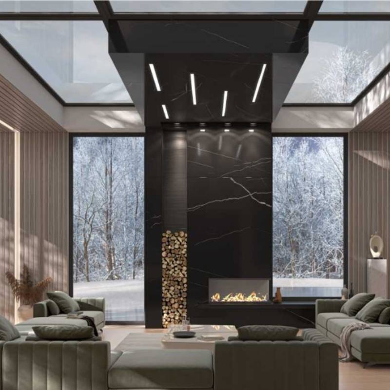 Rear Facing of The Berlin Sectional Sofa in Moonstone Color and Fabric in a Living Room