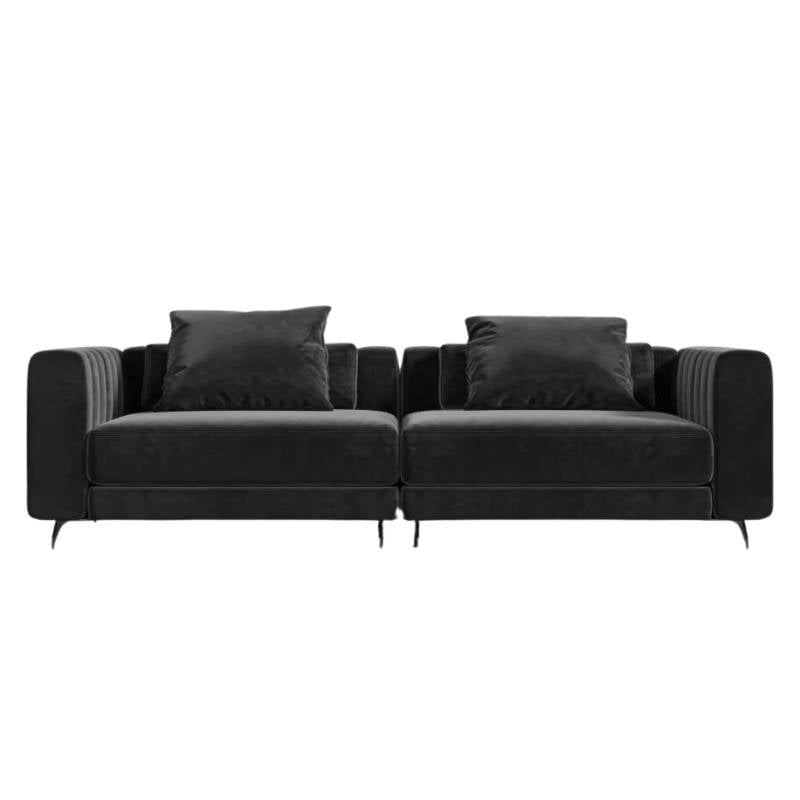 Front View of The Berlin Sofa in Black Plush Velvet