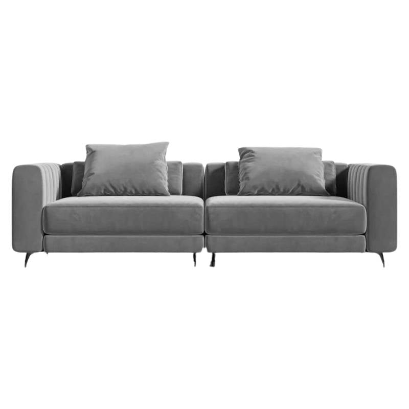 Front View of The Berlin Sofa in Glacier Grey Color and Fabric