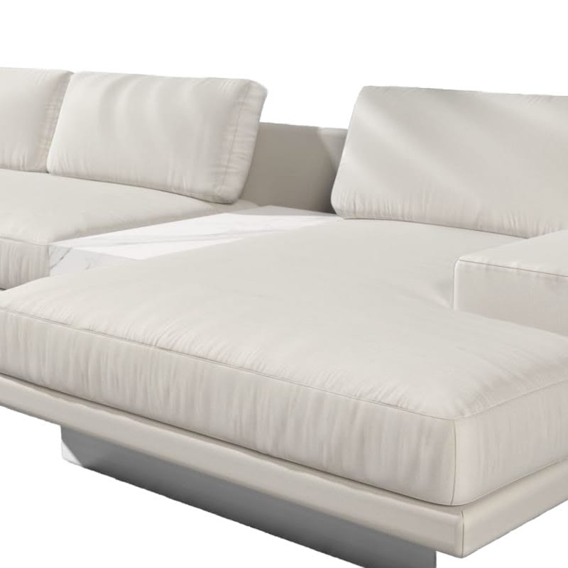 Angle View of the Dresden Outdoor Right Oriented Sectional Sofa In Palisades Color With White Calacatta Ceramic Table