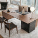 Two Elbow Chair in Trento Jet Black and Wood Finishes used as Guest Chairs in an Office