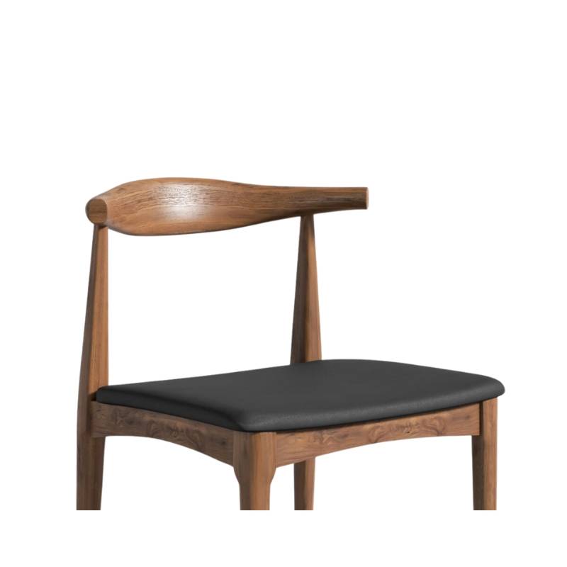 Close Up View of The Elbow Chair in Trento Jet Black and Wood Finishes