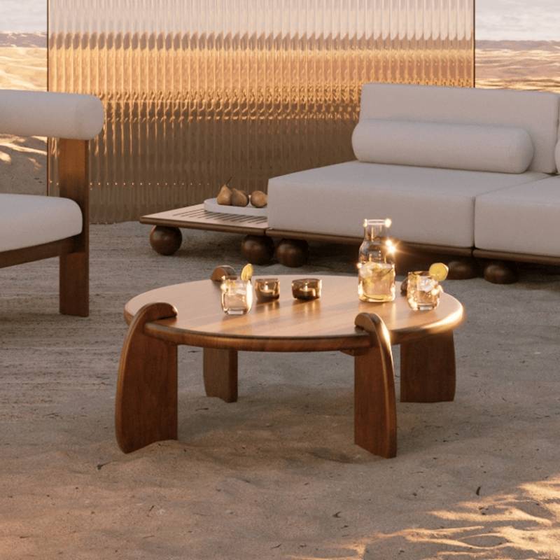 Close up View of The Orb Coffee Table With Arcadia Wood Finish 