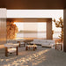 Extra Wide Angle View of The Orb Coffee Table With Arcadia Wood Finish in a Beach Sand Cabana