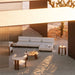 Wide Angle View of The Orb Coffee Table With Arcadia Wood Finish on a Beach Sand Cabana