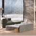 Side View of The Porter Right Arm Chaise in Olive Green Fabric and Color in a Living Room Next to a Window
