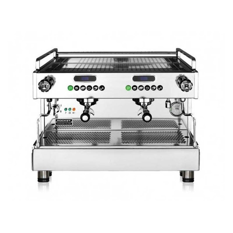 Front Facing View Of The Rocket Boxer Shot Timer Commecial Espresso Machine Tall Cup - 2 Group