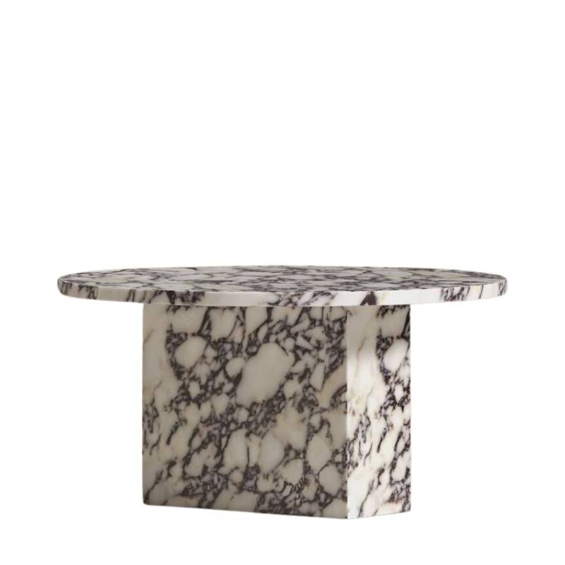 View of one of the The Romulus Nesting Coffee Tables in Viola Marble