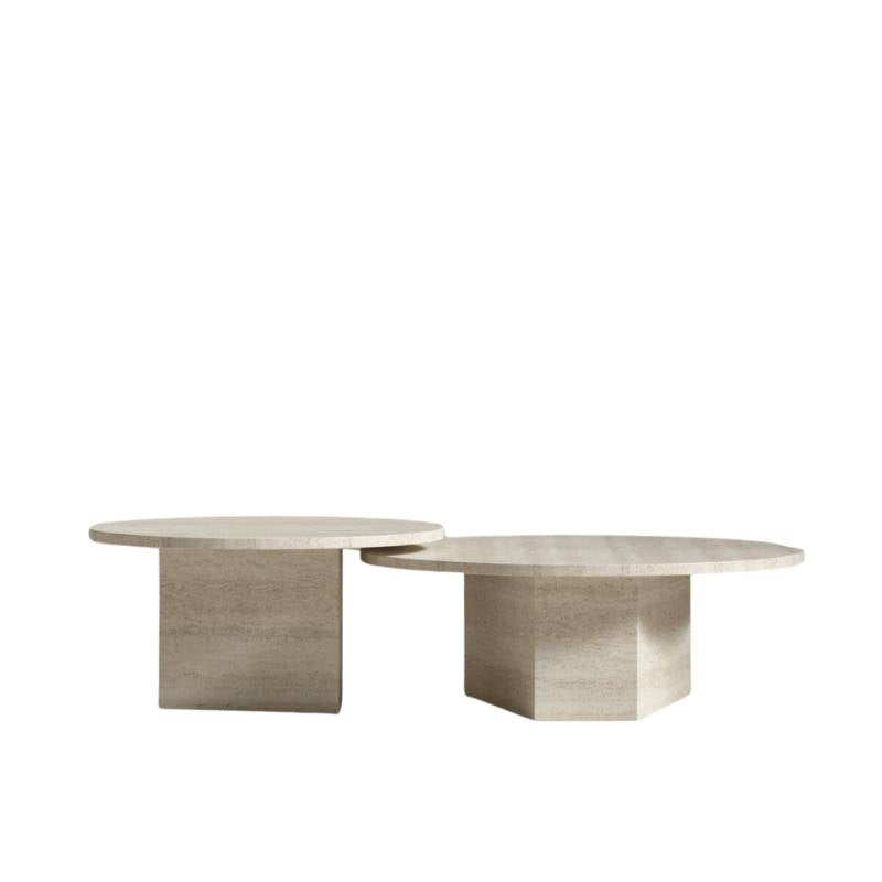 Front View of The Romulus Nesting Coffee Table in White Travertine