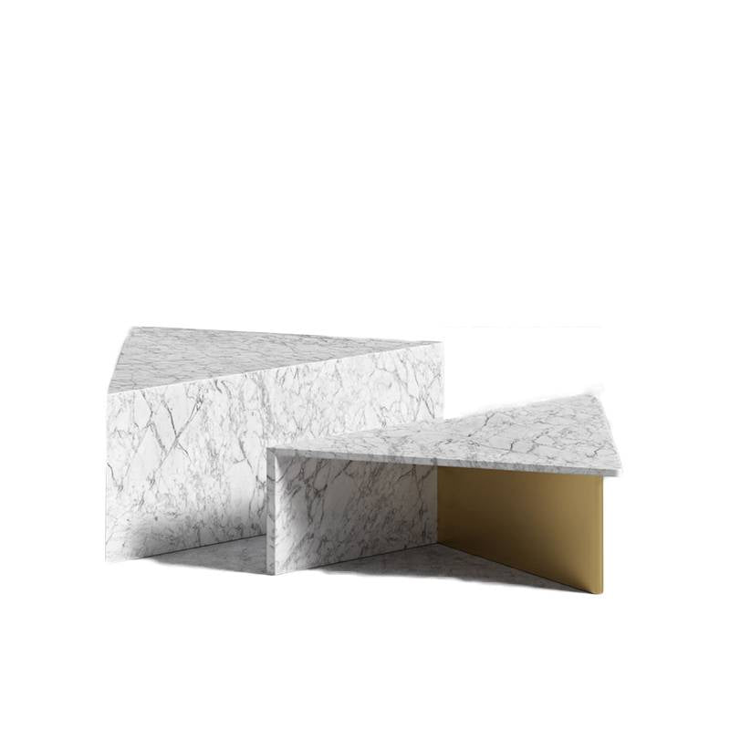 Full Set of The Terra Modular Coffee Table High and Low With White Carrara Marble Surface With Backs Facing Each Other