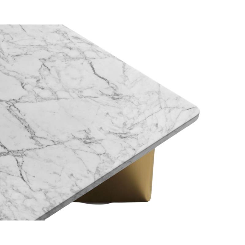 Close Up Top View of The Terra Modular Coffee Table - Low With a White Carrara Marble Surface