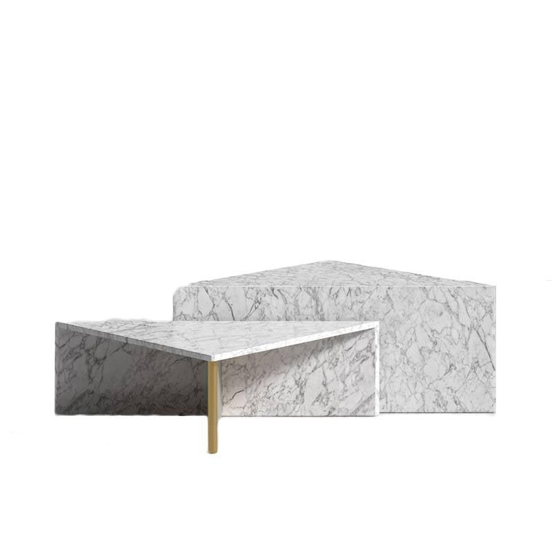 Full Set of The Terra Modular Coffee Table High and Low With White Carrara Marble Surface WIth The Terra Modular Coffee Table Low Front Facing