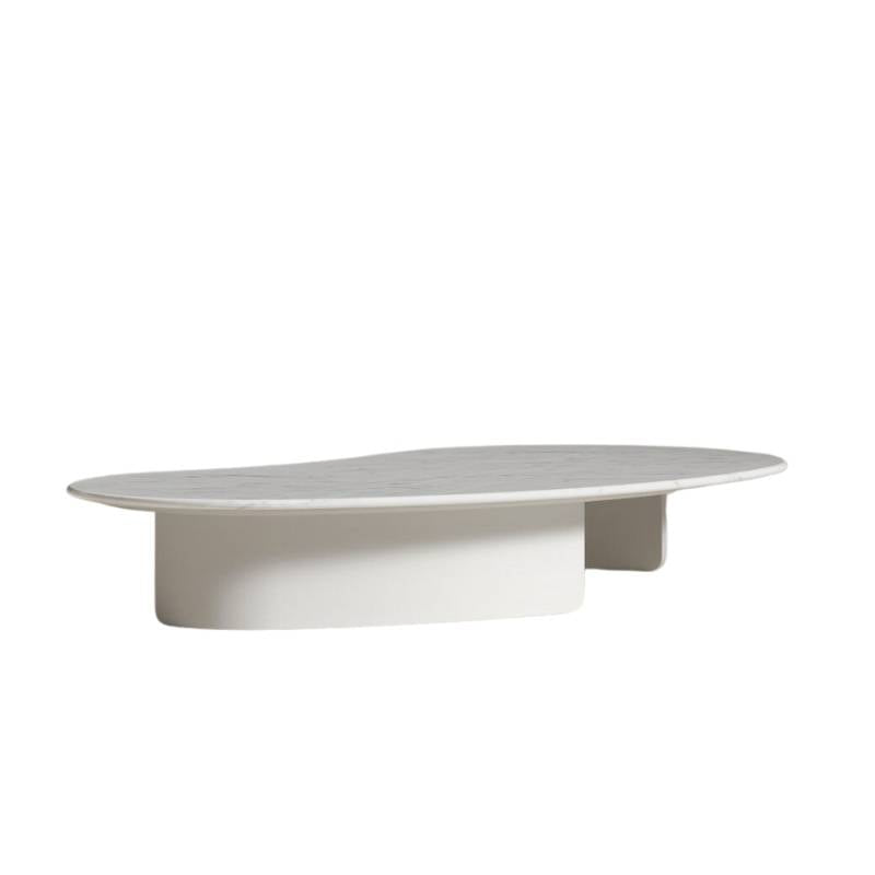 Side Facing View of The Valerian Coffee Table With White Carrara Marble Surface and White Lacquer Base