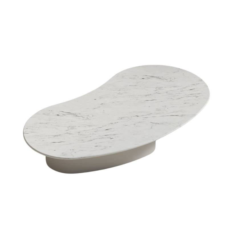 Top View of The Valerian Coffee Table With White Carrara Marble Surface and White Lacquer Base