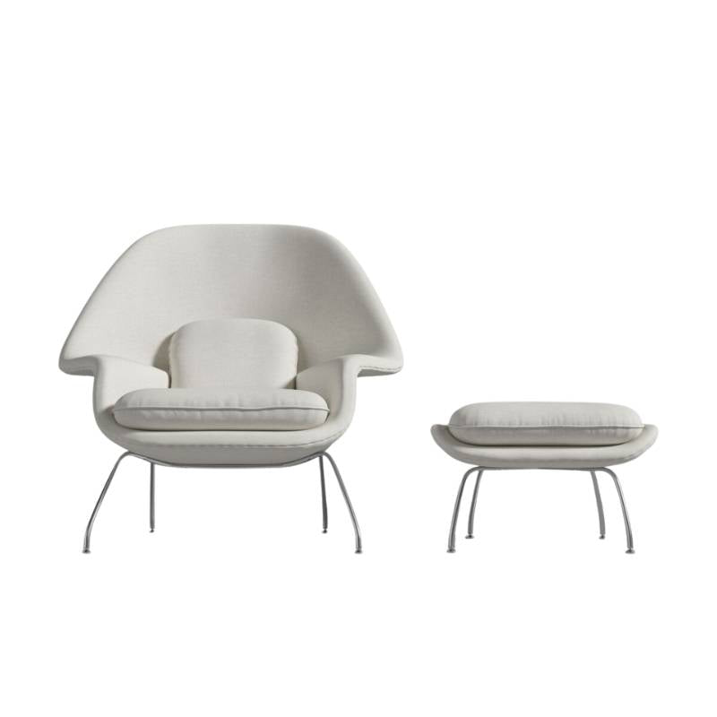 Front Facing View of The Womb Chair and Ottoman in Alesund Fabric