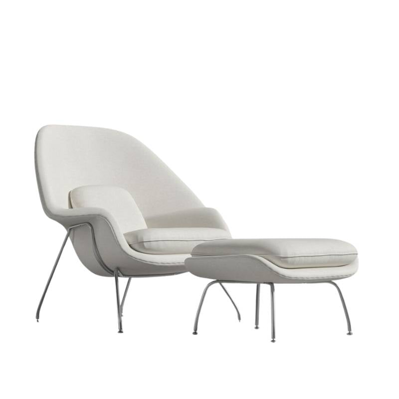 Angled Side View of The Womb Chair and Ottoman in Alesund Fabric
