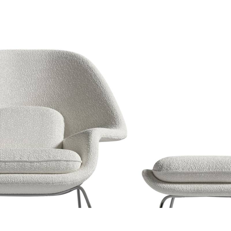 Close Up View of The Womb Chair and Ottoman in Pearl Fabric