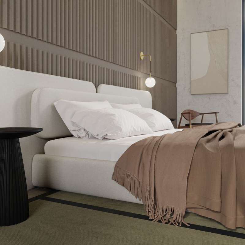 Close Up Left Side View of The Angelo Bed With Alesund Fabric 