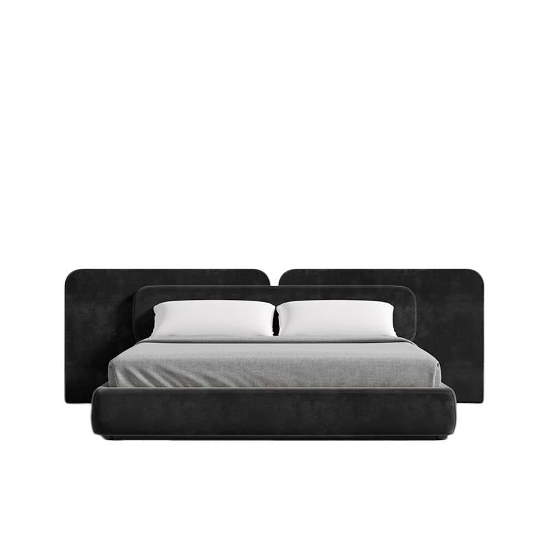 Front Facing View of The Angelo Bed With Black Plush Velvet Fabric