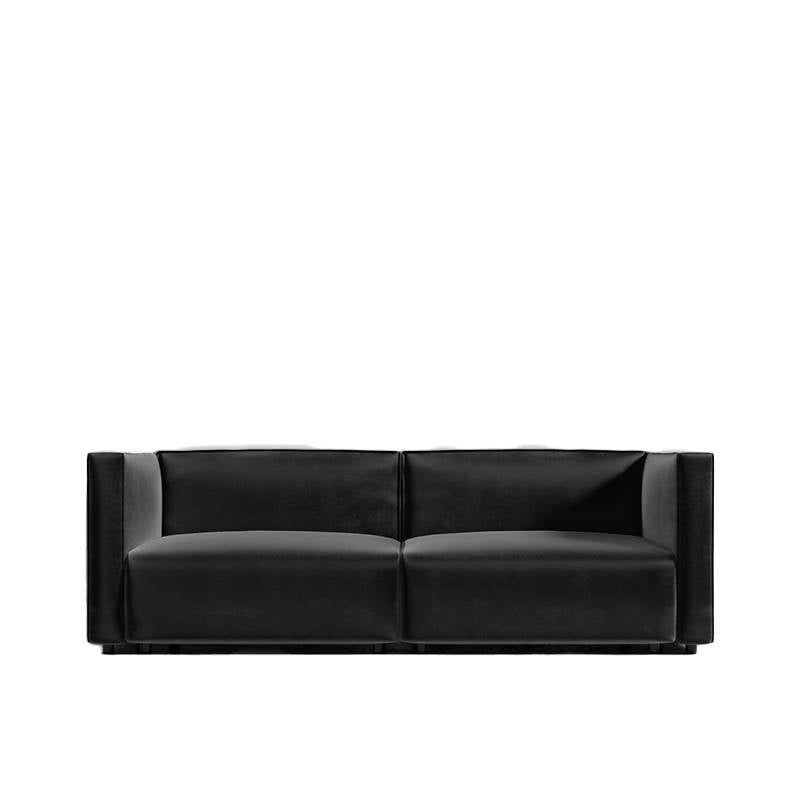 Front Facing View of The Arya Modular Loveseat in Black Fabric and Color